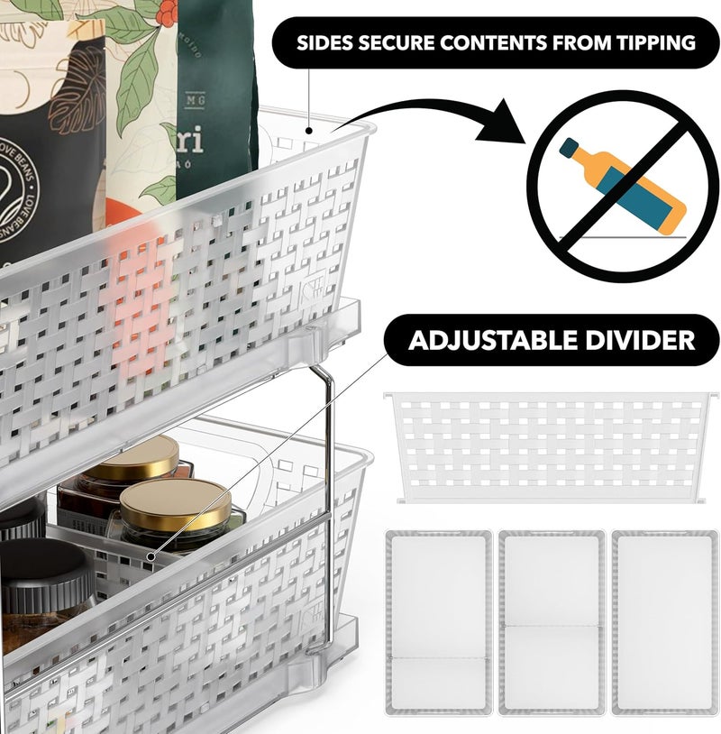 Simple Houseware 2 Tier Bathroom Organizer Tray Pull-Out Sliding Drawer/Under-Sink Storage, Clear - Image 4